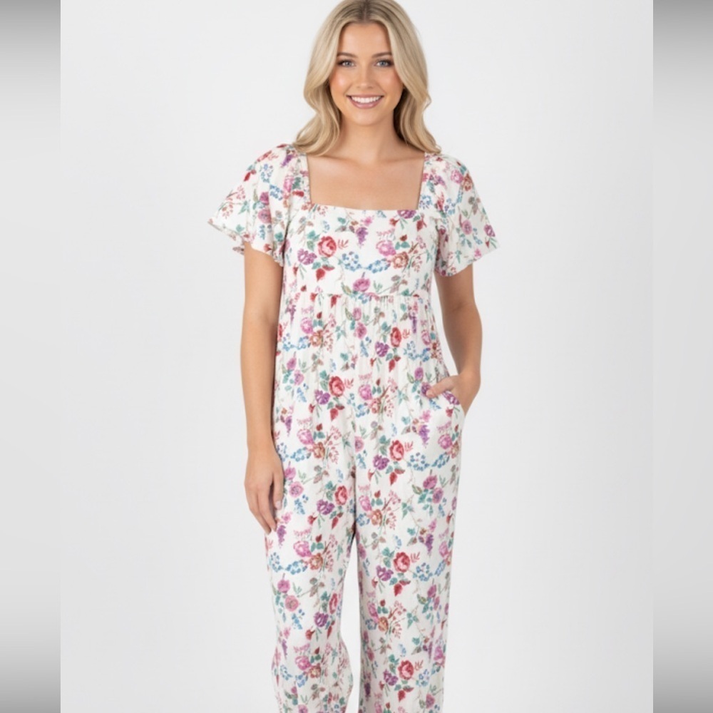 &Merci Floral Puff Sleeve Jumpsuit size large